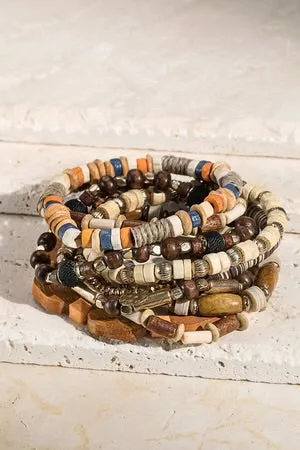 Layered Vanilla Tone Multi-Bead Wood Bracelet