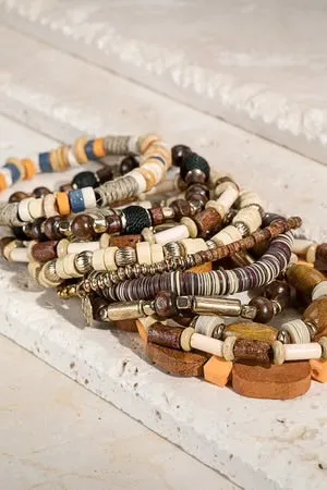 Layered Vanilla Tone Multi-Bead Wood Bracelet