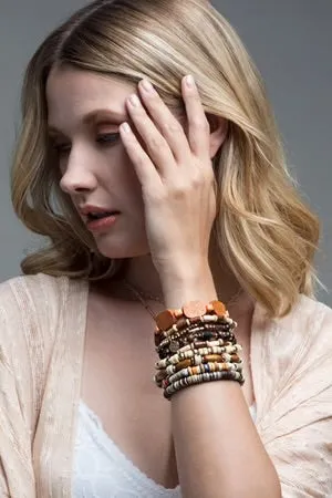 Layered Vanilla Tone Multi-Bead Wood Bracelet