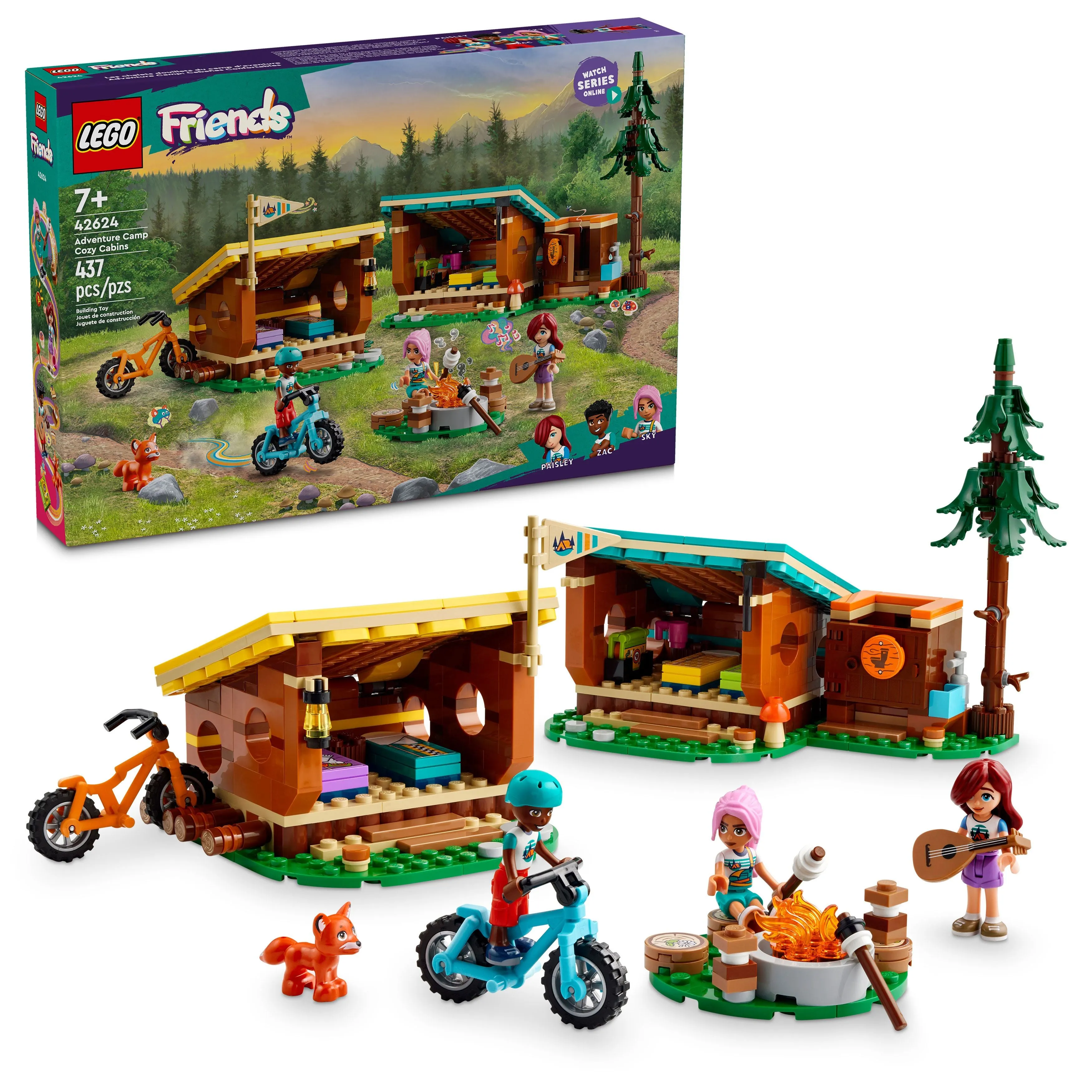 LEGO® Friends Adventure Camp Cozy Cabins Camping Toy Set, Nature Playset for Pretend Play 42624