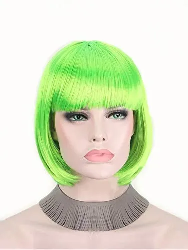 Light Neon Green Wig Short Straight Colorful Synthetic St. Patrick‘s Day 10"