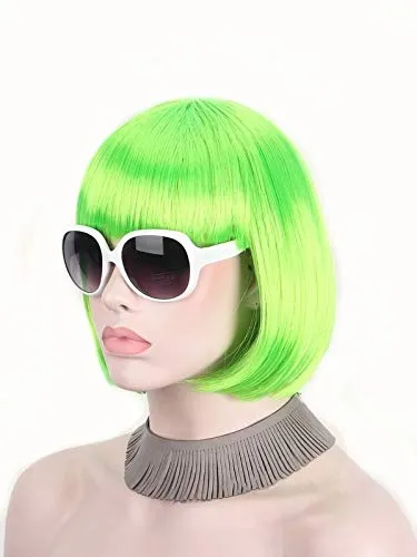 Light Neon Green Wig Short Straight Colorful Synthetic St. Patrick‘s Day 10"