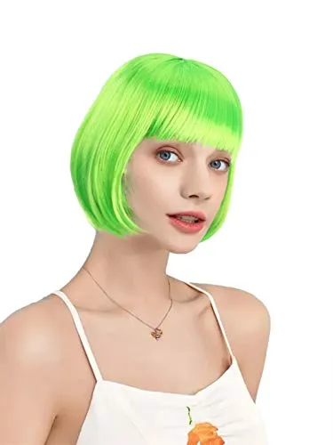 Light Neon Green Wig Short Straight Colorful Synthetic St. Patrick‘s Day 10"