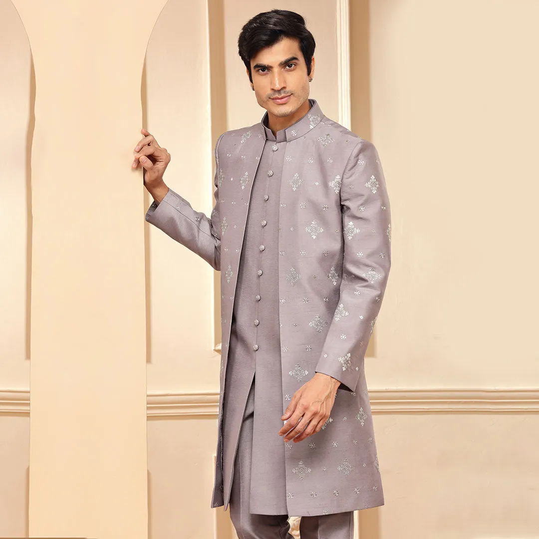 Light Purple Jacket Indo Western With All Over Work