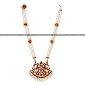 Long Pearl Haram Indian Jewelry | 3 lines | Haram | Bharatnatyam Kuchipudi Weddings | Classical Dance Jewelry