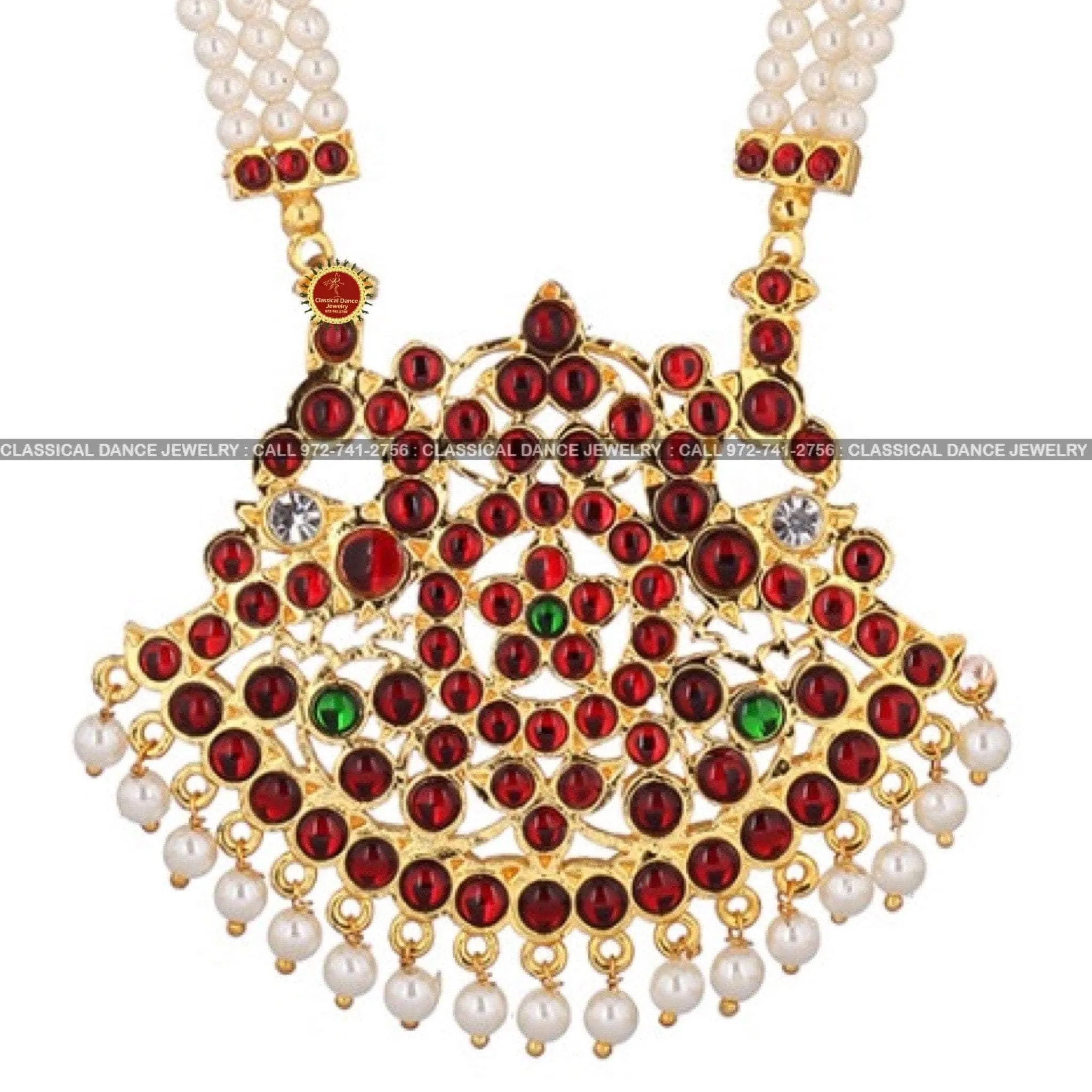 Long Pearl Haram Indian Jewelry | 3 lines | Haram | Bharatnatyam Kuchipudi Weddings | Classical Dance Jewelry