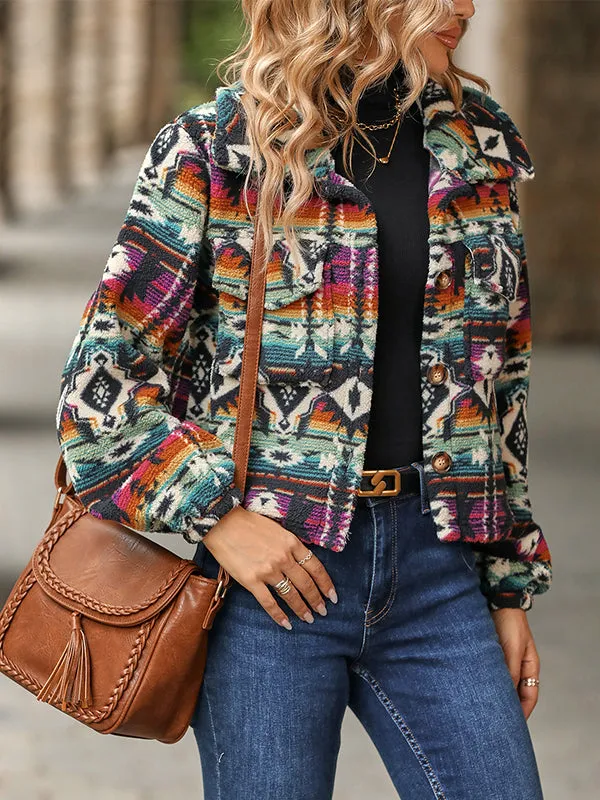 Long Sleeve Ethnic Style Printed Loose Short Jacket