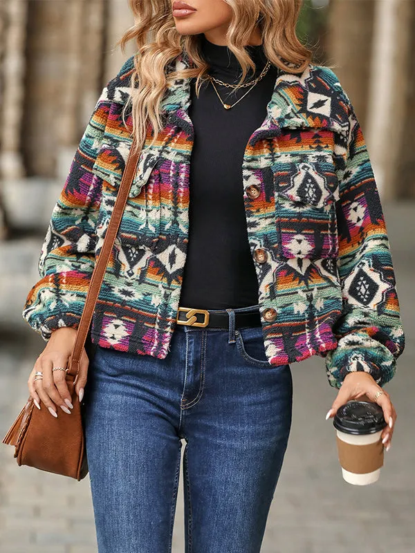 Long Sleeve Ethnic Style Printed Loose Short Jacket