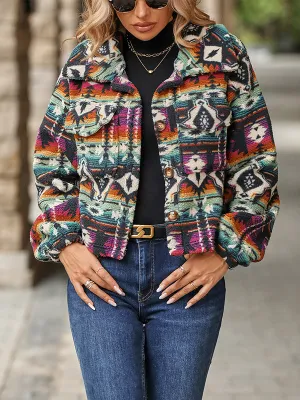 Long Sleeve Ethnic Style Printed Loose Short Jacket