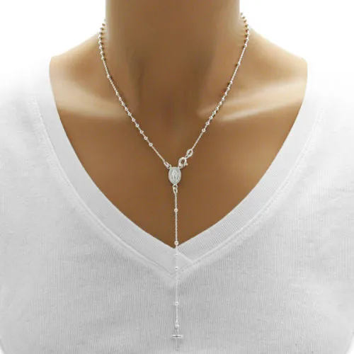 Lovely Sterling Silver 16" Rosary with 3mm Beads and Cross.
