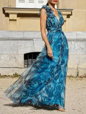 Lucía® | Bohemian Long Peacock Blue Dress In Summer Style