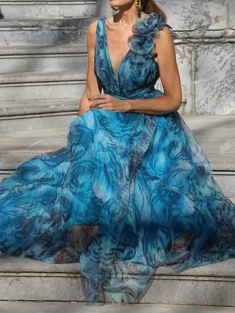 Lucía® | Bohemian Long Peacock Blue Dress In Summer Style
