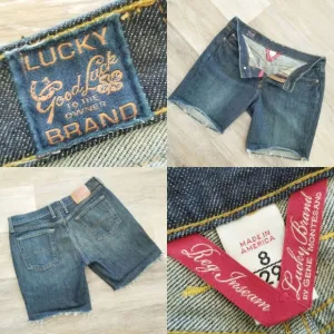 Lucky BRAND Women's Vintage Mid Rise Designer Denim Cut offs Shorts zip up sz 8