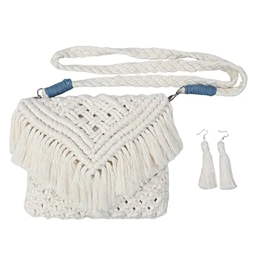 Macrame Boho Sling Handbag - Offwhite