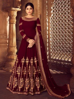 Maroon Golden Traditional Party Wear Anarkali Suit