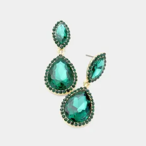 Marquise Emerald Green Teardrop Evening Earrings