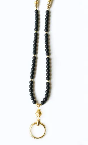 Matt Black Onyx and Gold Eye Ring Necklace G-01-GV