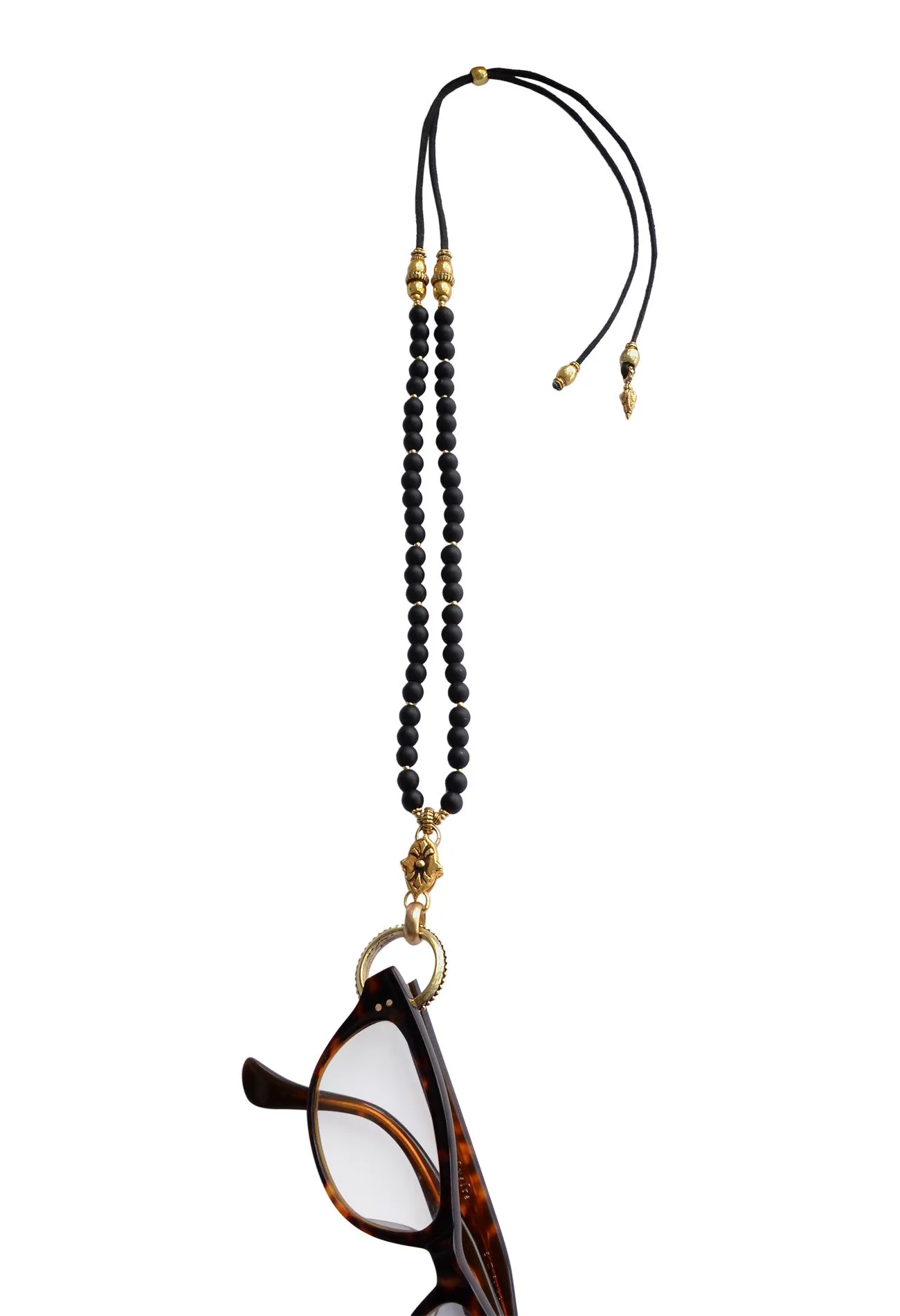 Matt Black Onyx and Gold Eye Ring Necklace G-01-GV