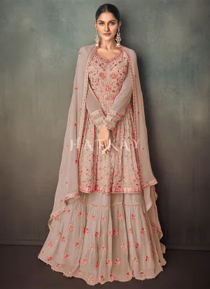 Mauve Pink Peplum Style Anarkali Lehenga