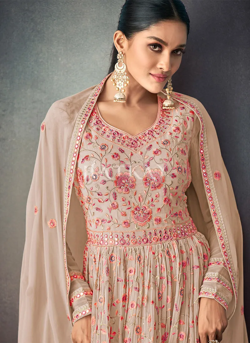 Mauve Pink Peplum Style Anarkali Lehenga
