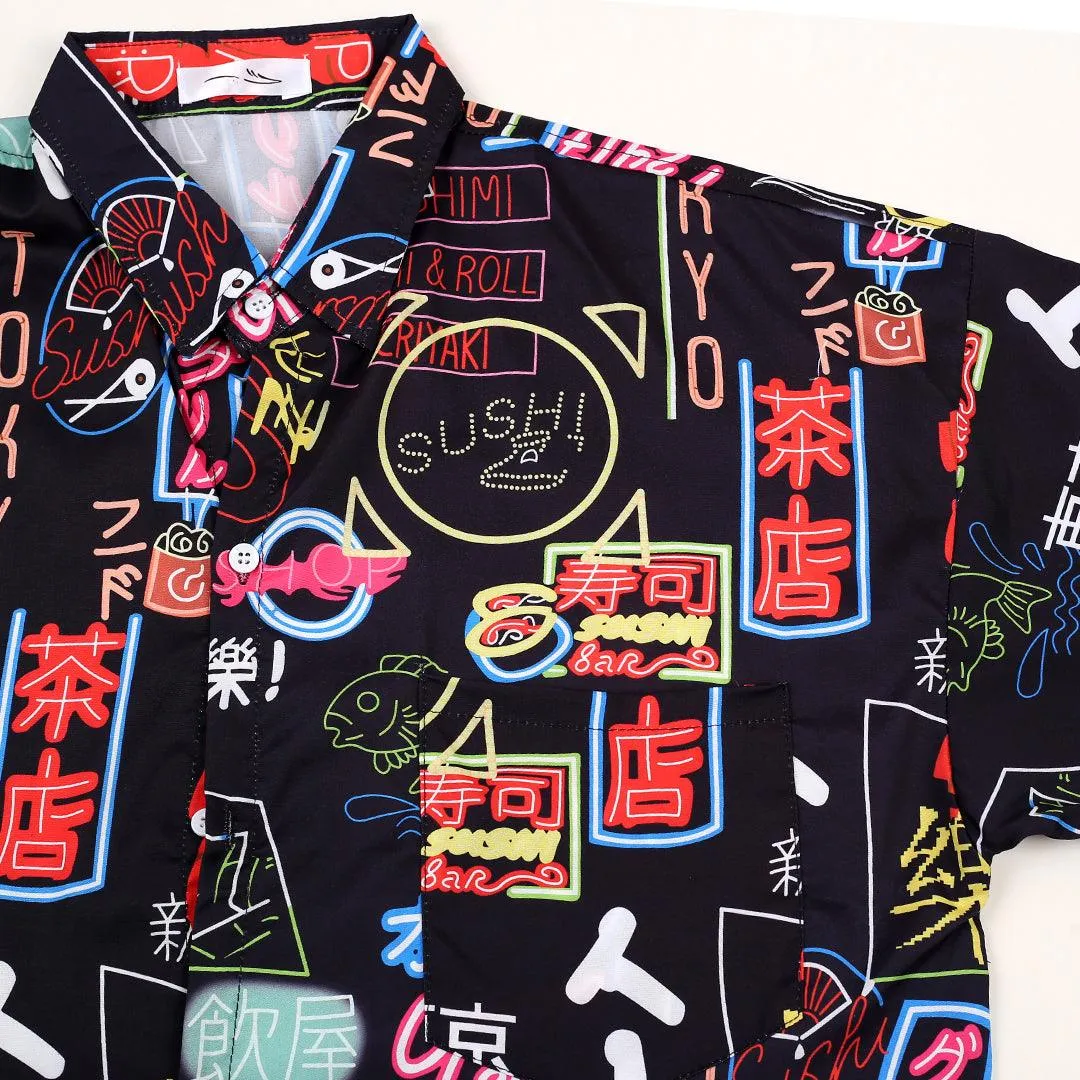 Men's Sushi Designed Aloha Shirt - Black