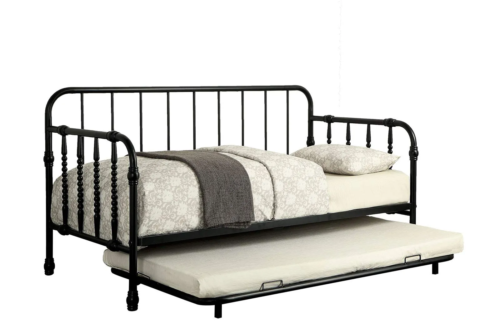 Metal Frame Daybed With Trundle, Black