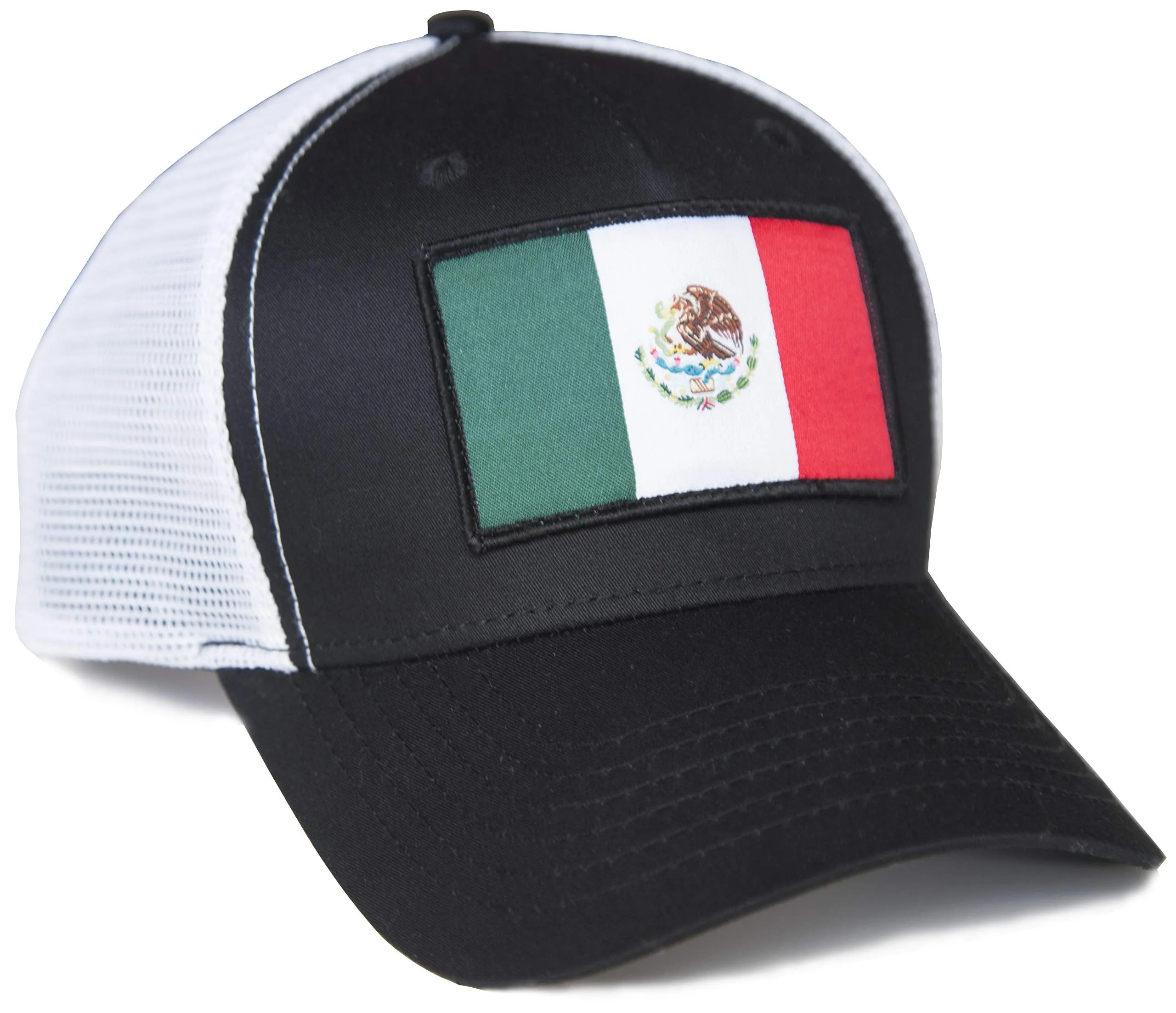 Mexico Flag Trucker Baseball Snapback Hat (Black White) - International Tie