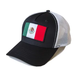 Mexico Flag Trucker Baseball Snapback Hat (Black White) - International Tie