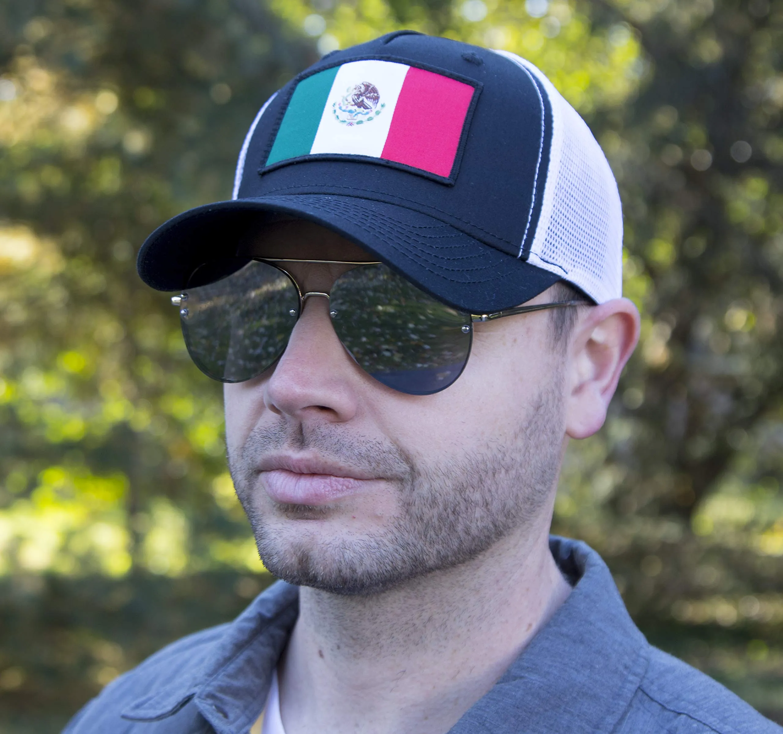 Mexico Flag Trucker Baseball Snapback Hat (Black White) - International Tie