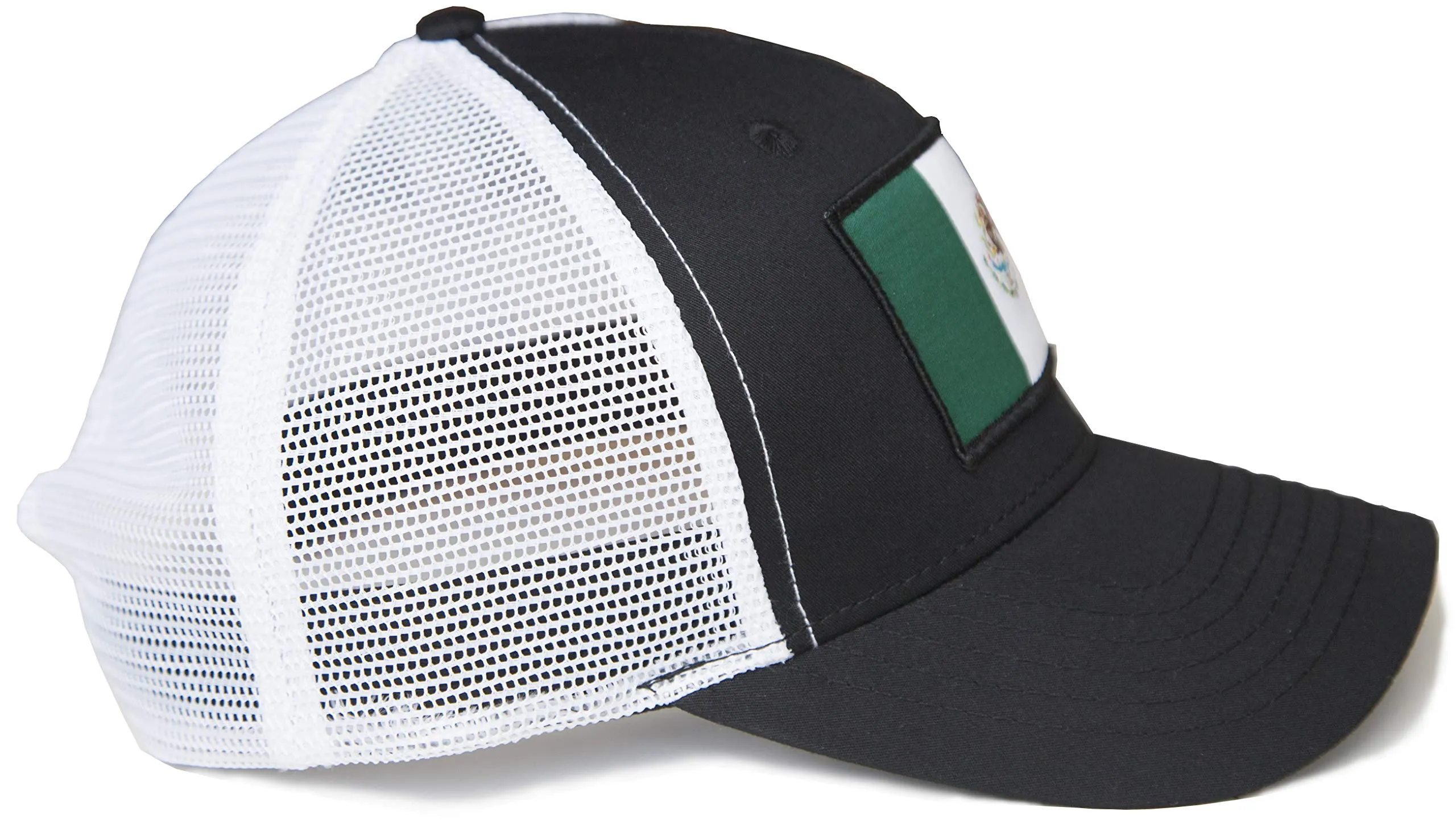 Mexico Flag Trucker Baseball Snapback Hat (Black White) - International Tie