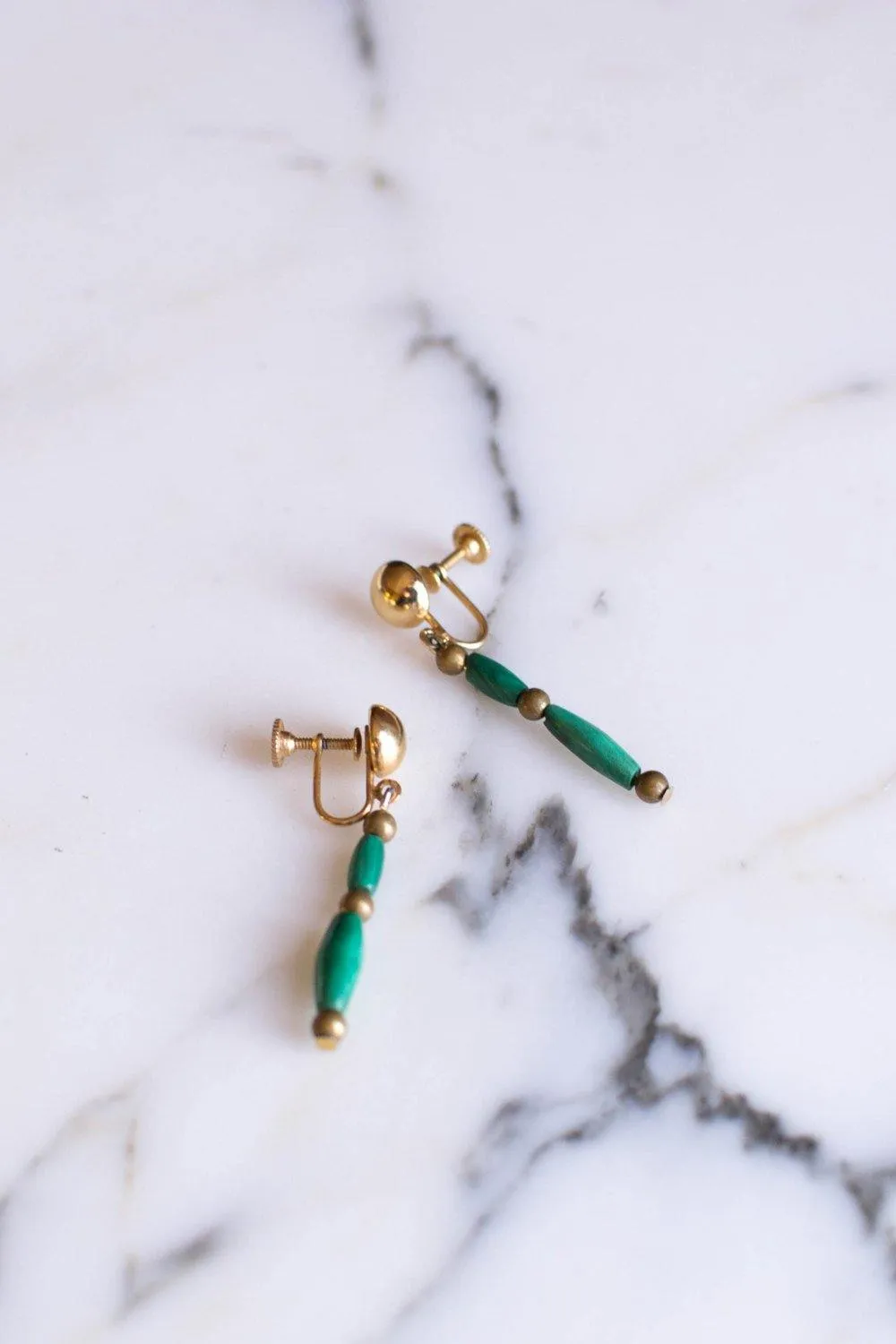 Minimalist Green Malachite Dangling Earrings