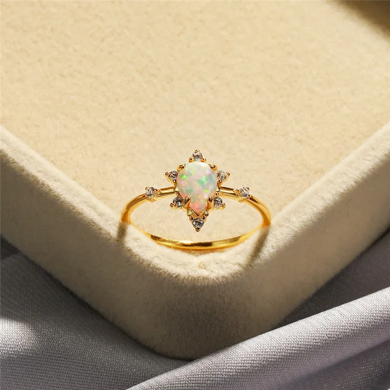 Minimalist White Fire Opal Ring