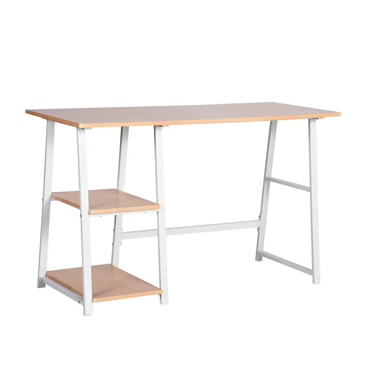 Modern Geo Beech Home Office Table With Storage Shelves