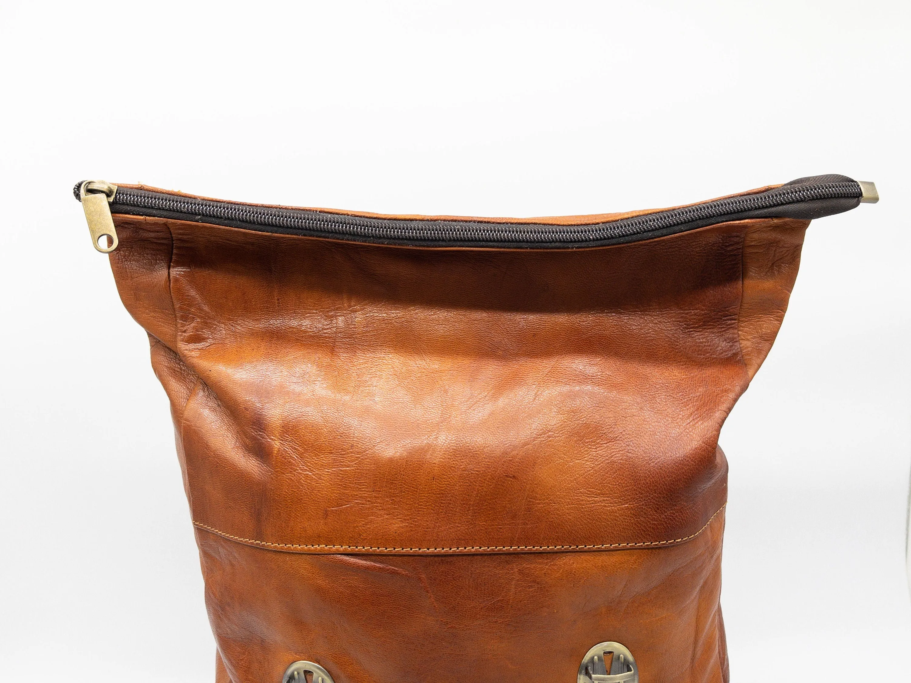 Moroccan Leather Rolltop Backpack - Unisex Hipster Bag - Stylish and Functiona