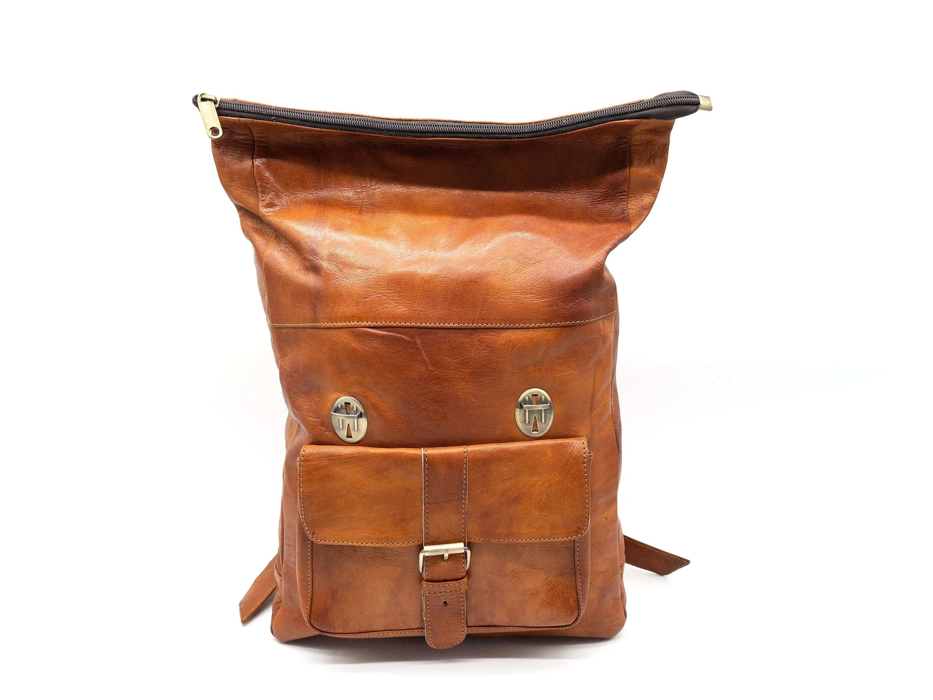 Moroccan Leather Rolltop Backpack - Unisex Hipster Bag - Stylish and Functiona