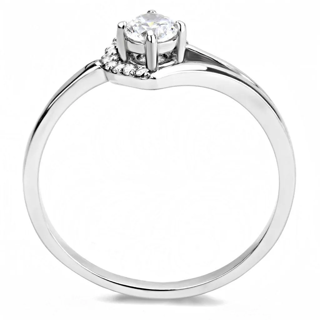 MT561 - Adorable Petite Polished Stainless Steel Halo with Center Clear Solitaire - April Birthstone - Minimalistic Newest