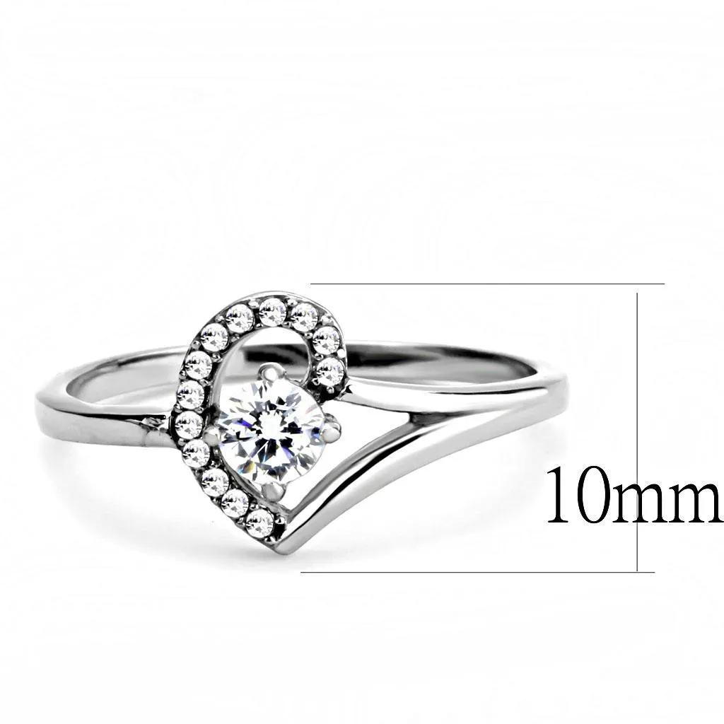 MT561 - Adorable Petite Polished Stainless Steel Halo with Center Clear Solitaire - April Birthstone - Minimalistic Newest