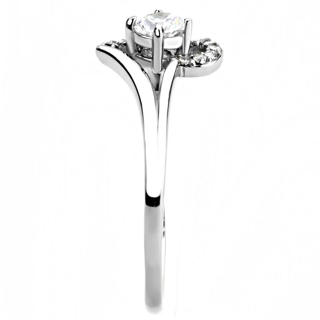 MT561 - Adorable Petite Polished Stainless Steel Halo with Center Clear Solitaire - April Birthstone - Minimalistic Newest