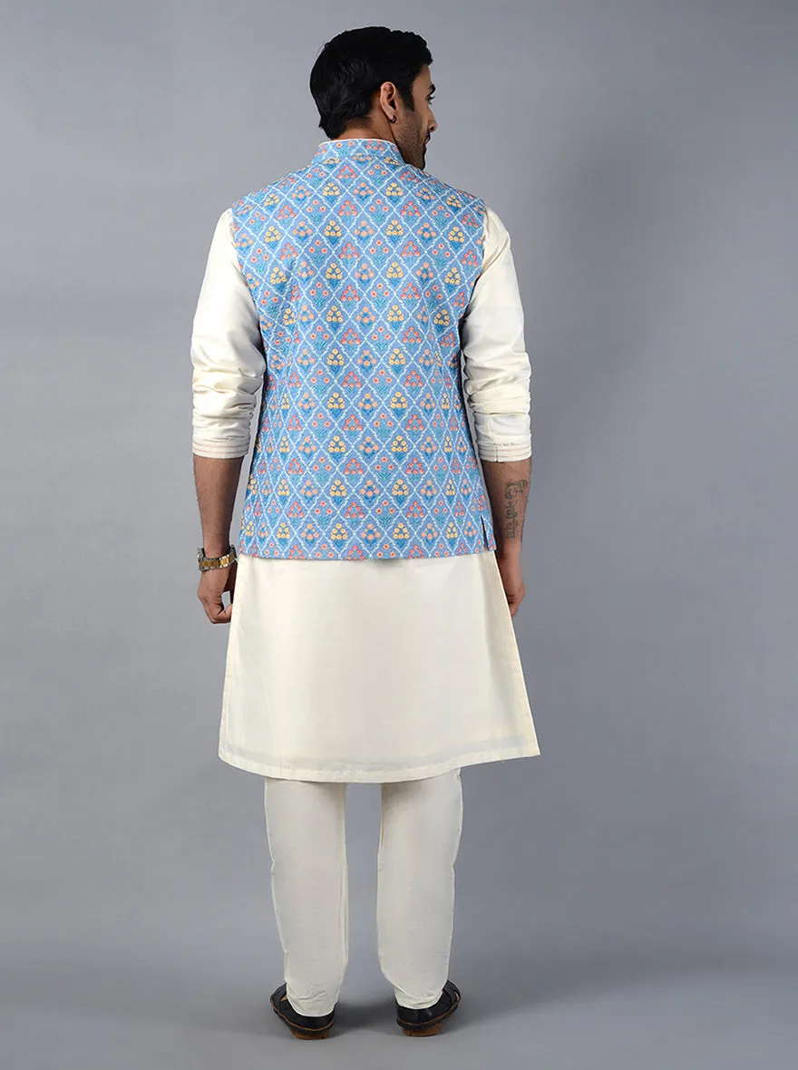 Multicolor Embroidered With Printed Regular Fit Bandhgala Jacket | Azania