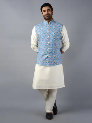 Multicolor Embroidered With Printed Regular Fit Bandhgala Jacket | Azania