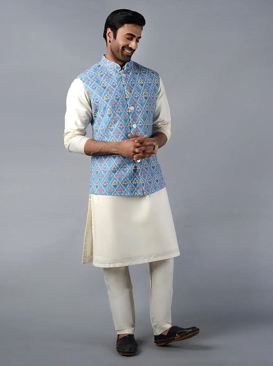 Multicolor Embroidered With Printed Regular Fit Bandhgala Jacket | Azania