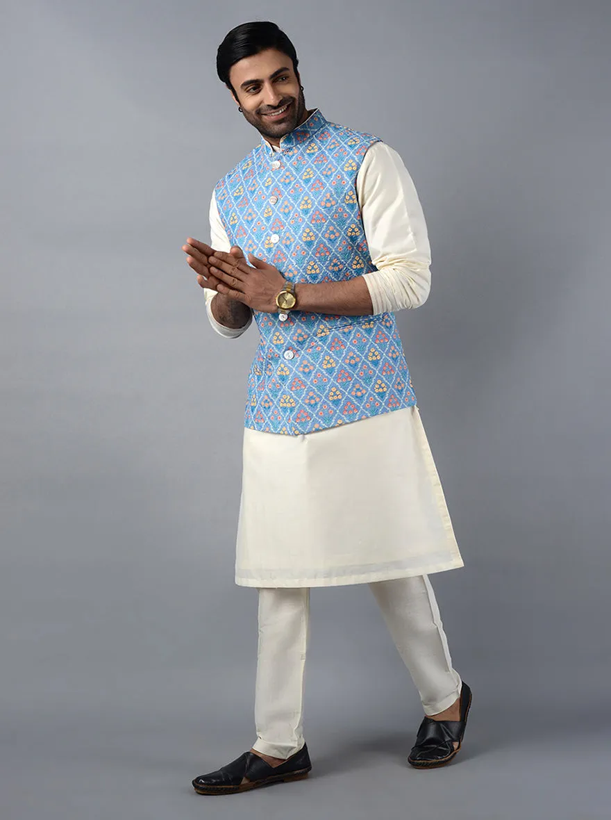 Multicolor Embroidered With Printed Regular Fit Bandhgala Jacket | Azania