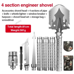 Multifunctional Military Shovel 4 Section Pipe Folding Shovel and Knife Outdoor Fishing Camping Survival Set Garden Tools Kit