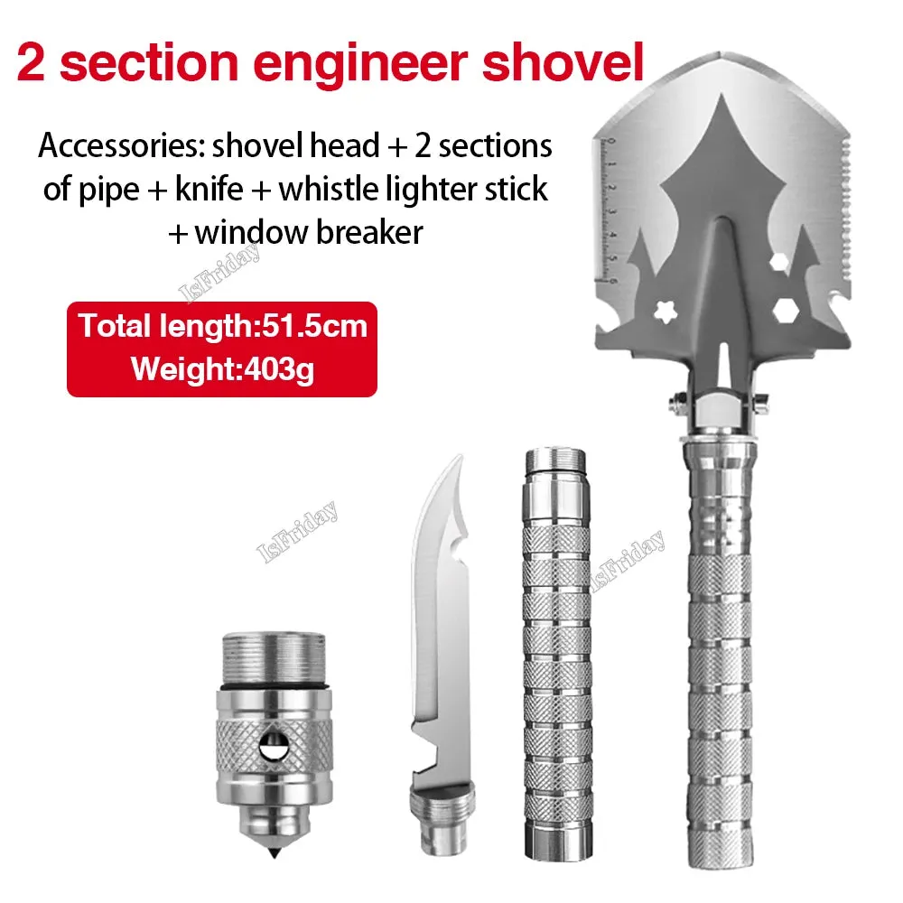 Multifunctional Military Shovel 4 Section Pipe Folding Shovel and Knife Outdoor Fishing Camping Survival Set Garden Tools Kit