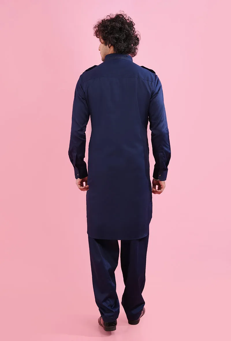 Navy Blue Pathani Kurta | Azania