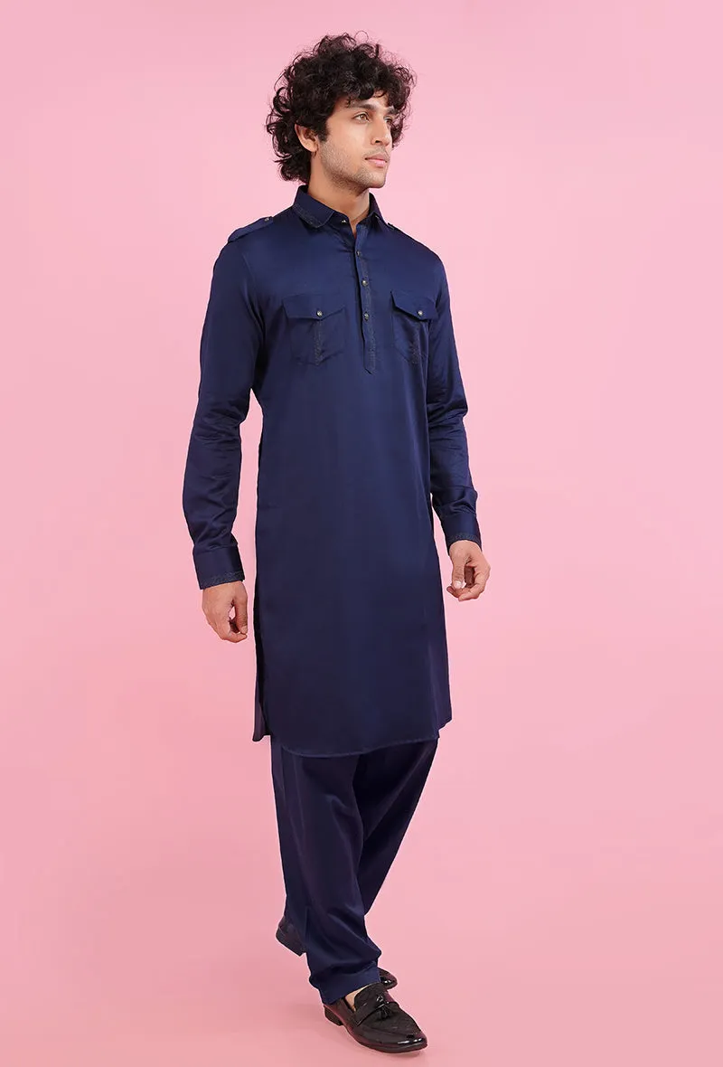 Navy Blue Pathani Kurta | Azania