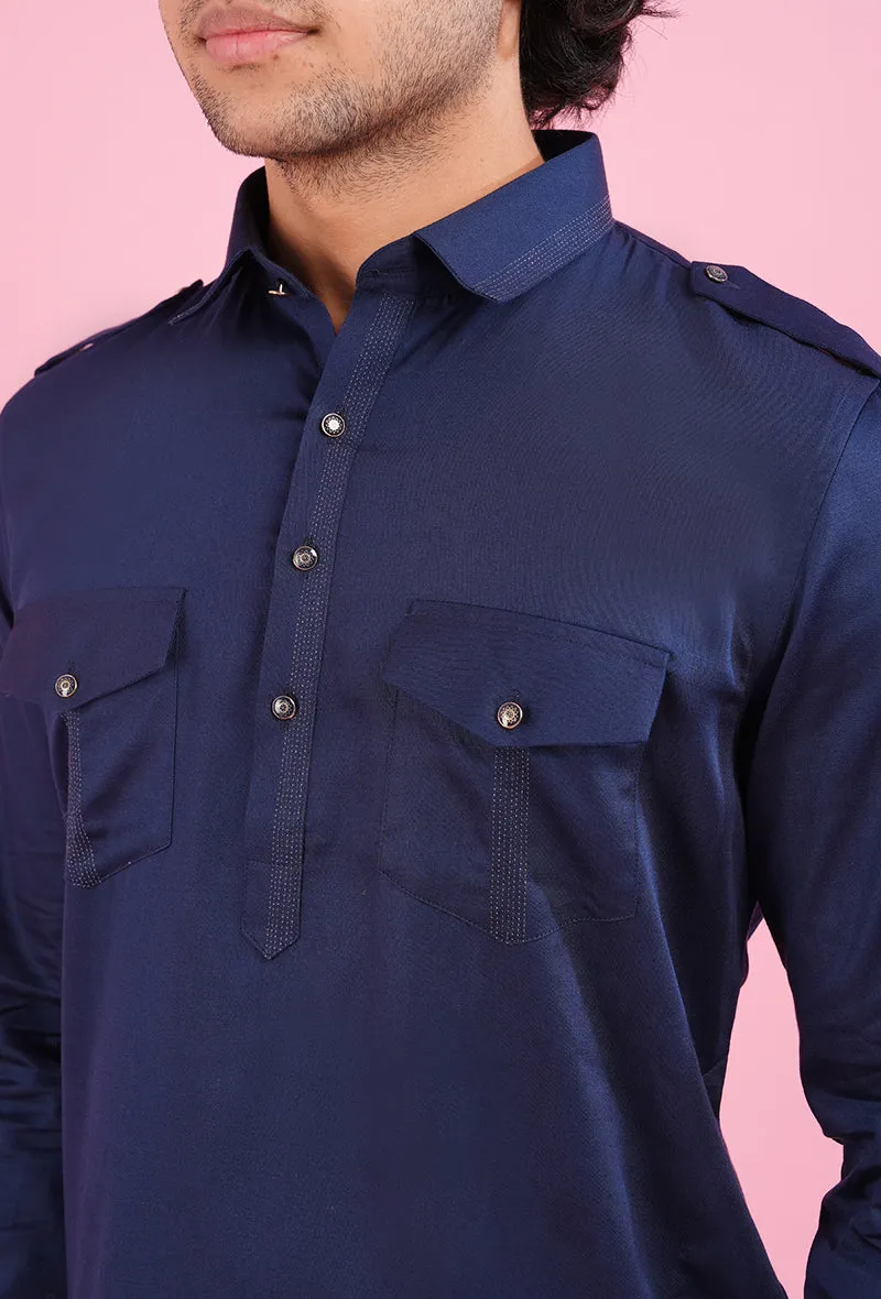 Navy Blue Pathani Kurta | Azania