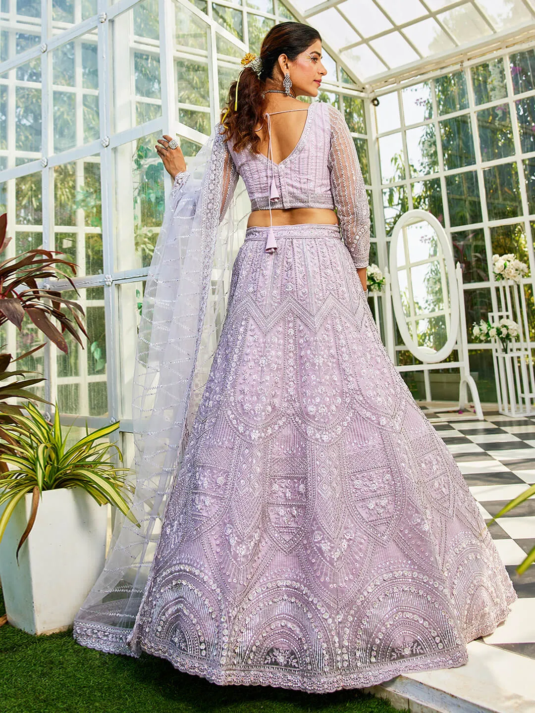 Net with Beads & Zarkan Embroidery Lehenga Choli & Dupatta