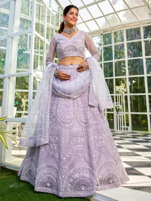 Net with Beads & Zarkan Embroidery Lehenga Choli & Dupatta