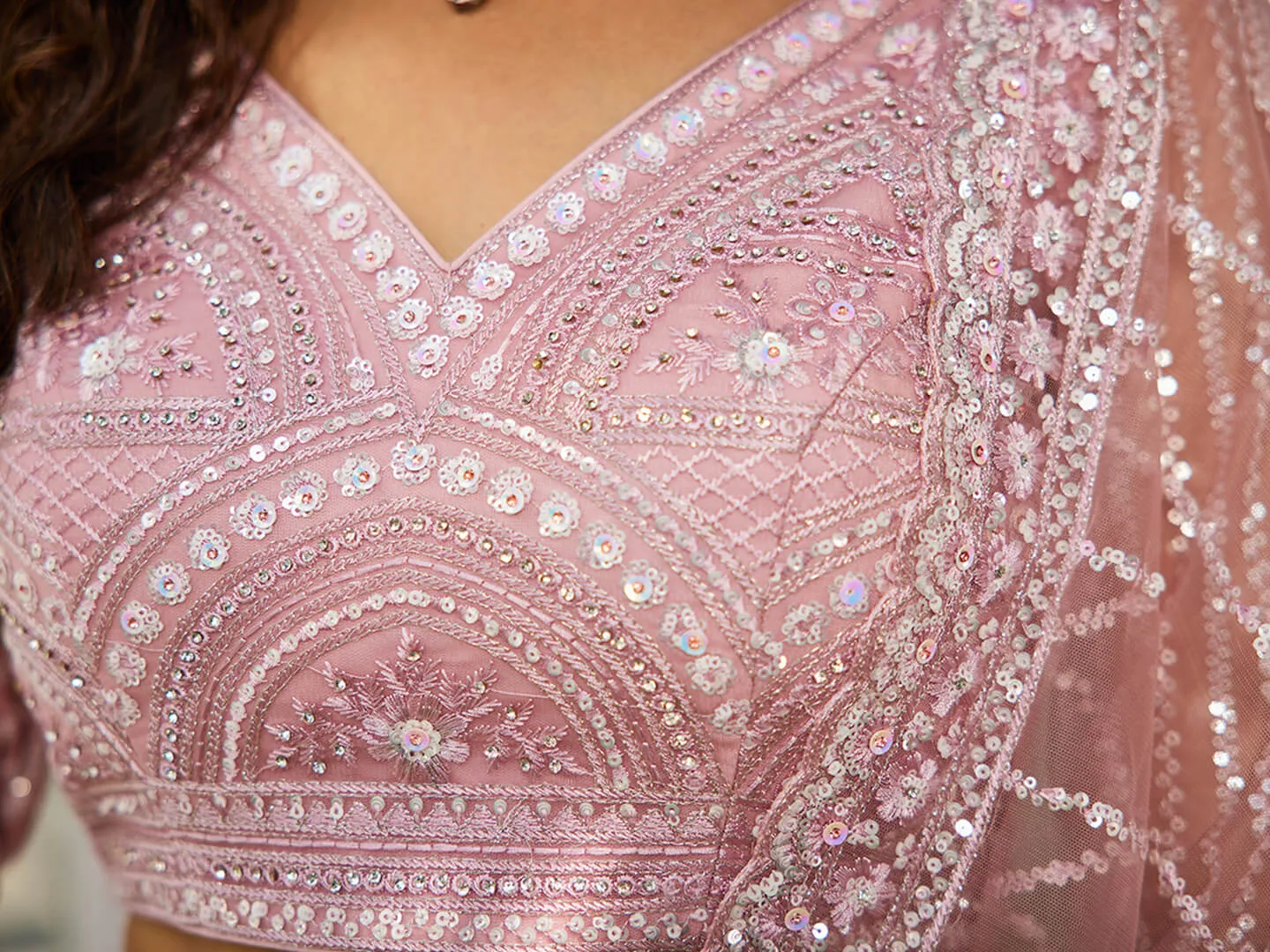 Net with Beads & Zarkan Embroidery Lehenga Choli & Dupatta